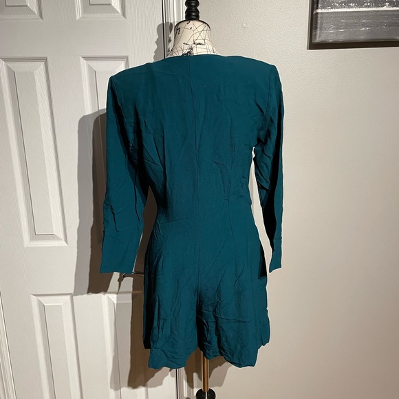 Vintage y2k Romper Teal Emerald long sleeve buttons 80’s-90’s shorts Fit Flare - Picture 3 of 5
